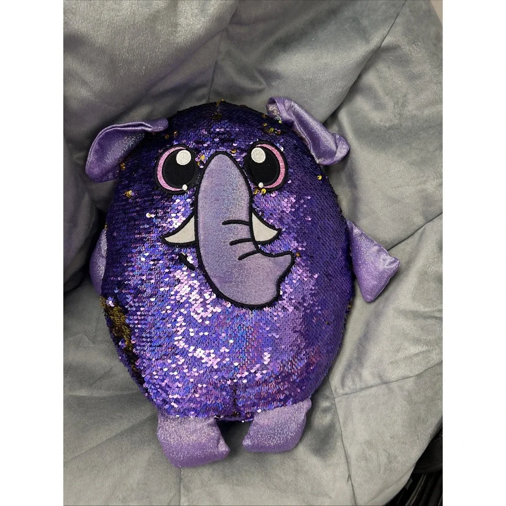 Shimmeez Large Elephant Reversible Sequin Plush Pet Purple Gold 16